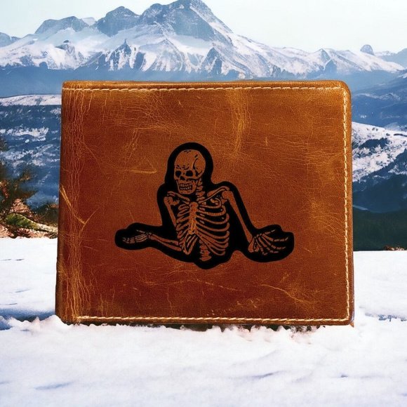 Skeleton Shrug Leather Wallet Bifold 100% Genuine Buffalo Premium Quality NEW - Picture 1 of 6